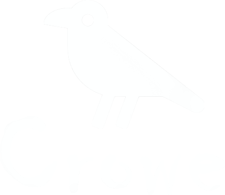Crow logo in white with word "Crowe" below also in white