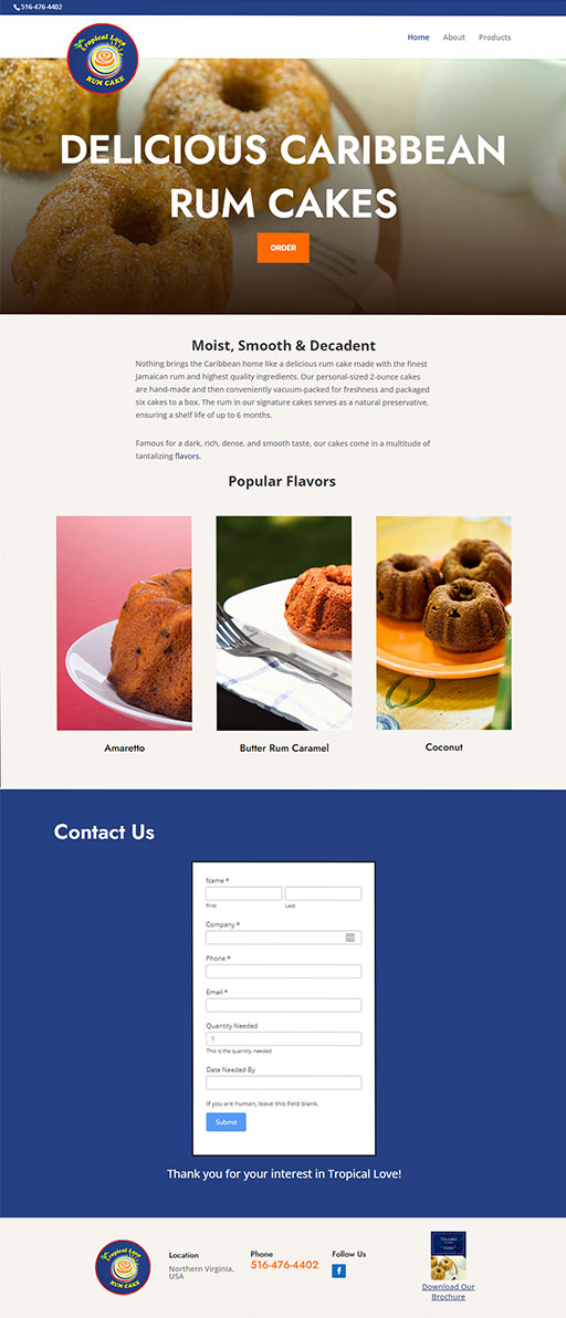 Screenshot of site I designed & Developed for Alphagraphics Loudoun - Tropical Love Rum cakes