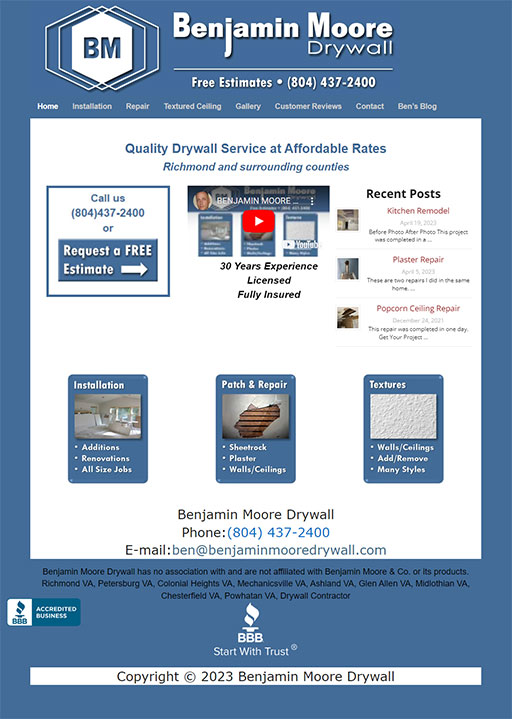 Screenshot of Benjamin Moore Drywall Website