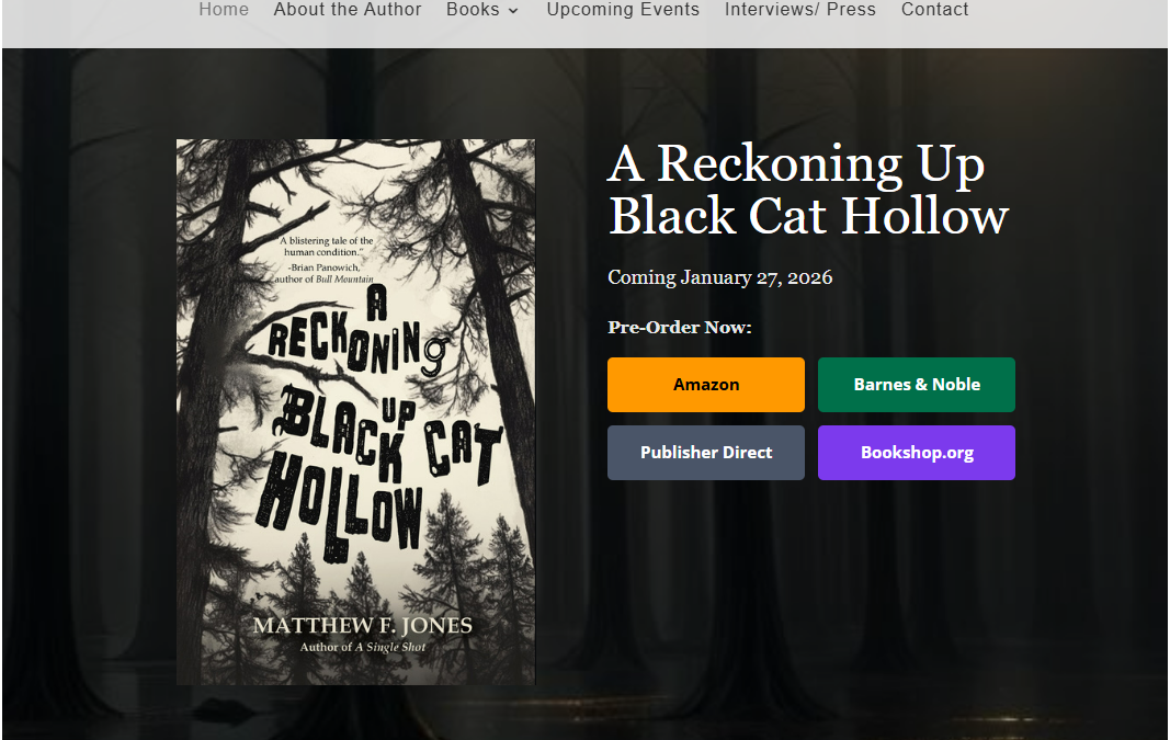 Screenshot from Matthewfjones.com recent author project showcasing his latest release .