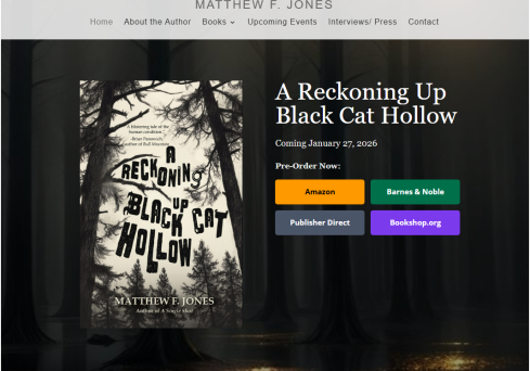 Screenshot from Matthewfjones.com recent author project showcasing his latest release .